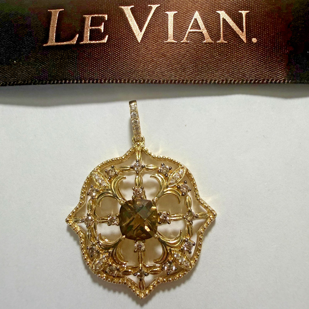 LE VIAN 14k Y Gold Smokey Quartz, Chocolate & Nude Diamond Pendant Retail $6,985